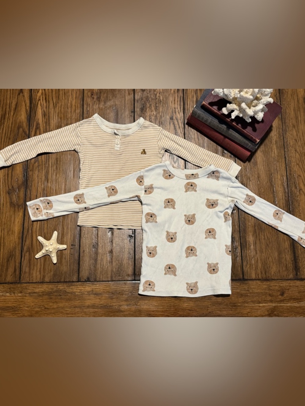 GAP Kids Long-Sleeve Bear Print & Stripe Top Set in Cream/Beige